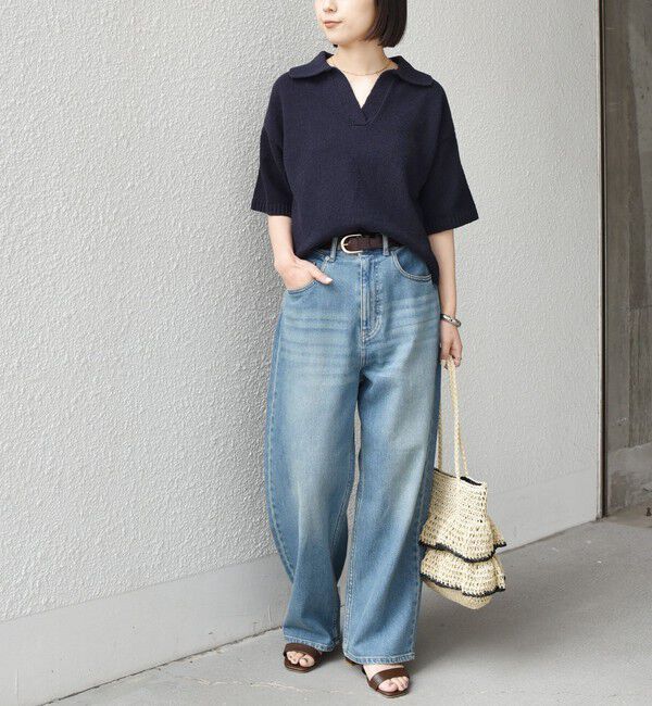 SHIPS Colors 「SHIPS Colors:〈手洗い可能〉パイル スキッパー 5分袖 ニット◇」|ニット・セーター|