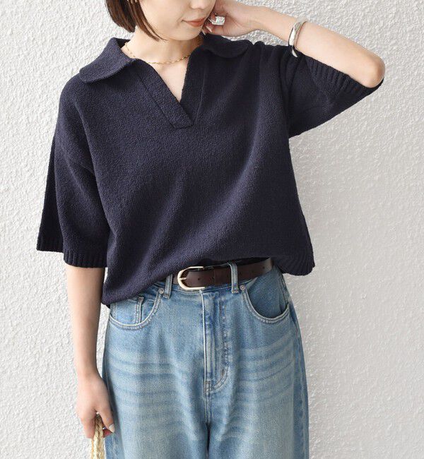 SHIPS Colors 「SHIPS Colors:〈手洗い可能〉パイル スキッパー 5分袖 ニット◇」|ニット・セーター|