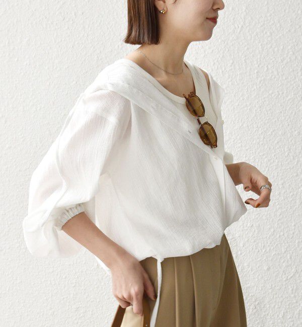 SHIPS any「SHIPS any:〈洗濯機可能〉楊柳 シアー ドロスト フード ブラウス」|シャツ・ブラウス|