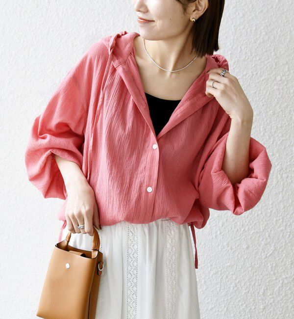 SHIPS any「SHIPS any:〈洗濯機可能〉楊柳 シアー ドロスト フード ブラウス」|シャツ・ブラウス|ピンク