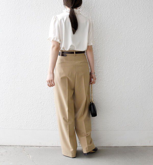 SHIPS any「《予約》SHIPS any:〈洗濯機可能〉サテン フリル カラー リボン ショートスリーブ シャツ ブラウス」|シャツ・ブラウス|