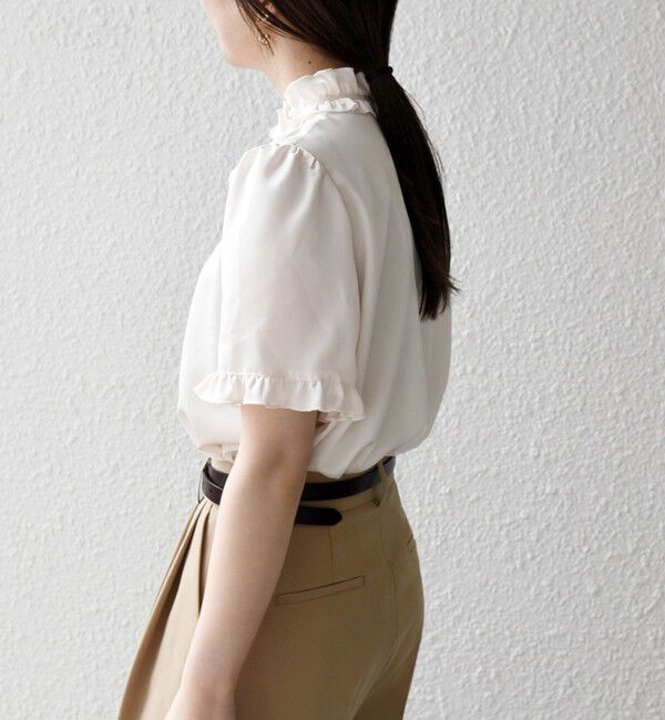 SHIPS any「《予約》SHIPS any:〈洗濯機可能〉サテン フリル カラー リボン ショートスリーブ シャツ ブラウス」|シャツ・ブラウス|