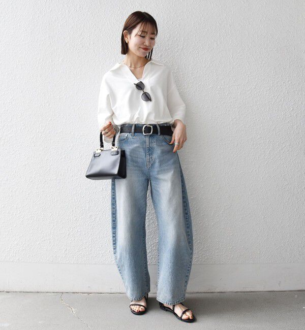 SHIPS any「SHIPS any:〈洗濯機可能〉インレイ 襟付き スキッパー ハーフスリーブ プルオーバー」|Tシャツ・カットソー|