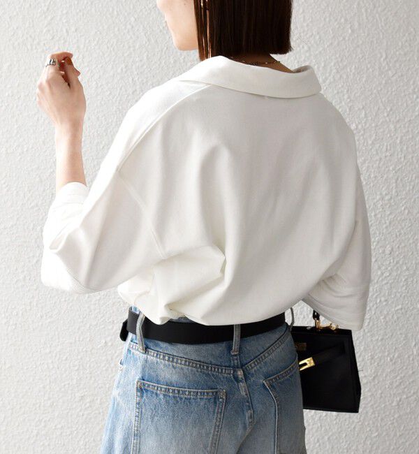 SHIPS any「SHIPS any:〈洗濯機可能〉インレイ 襟付き スキッパー ハーフスリーブ プルオーバー」|Tシャツ・カットソー|