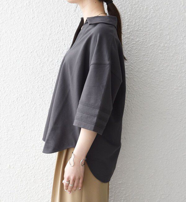 SHIPS any「SHIPS any:〈洗濯機可能〉インレイ 襟付き スキッパー ハーフスリーブ プルオーバー」|Tシャツ・カットソー|