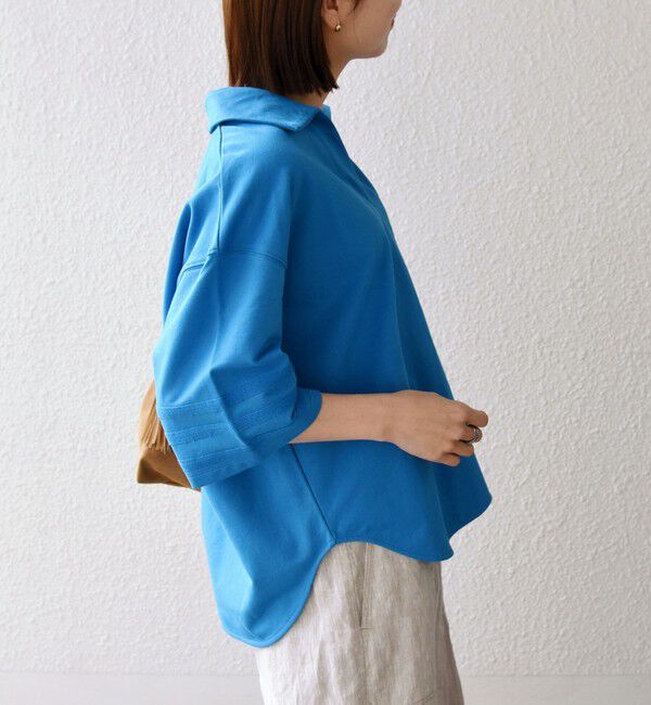 SHIPS any「SHIPS any:〈洗濯機可能〉インレイ 襟付き スキッパー ハーフスリーブ プルオーバー」|Tシャツ・カットソー|