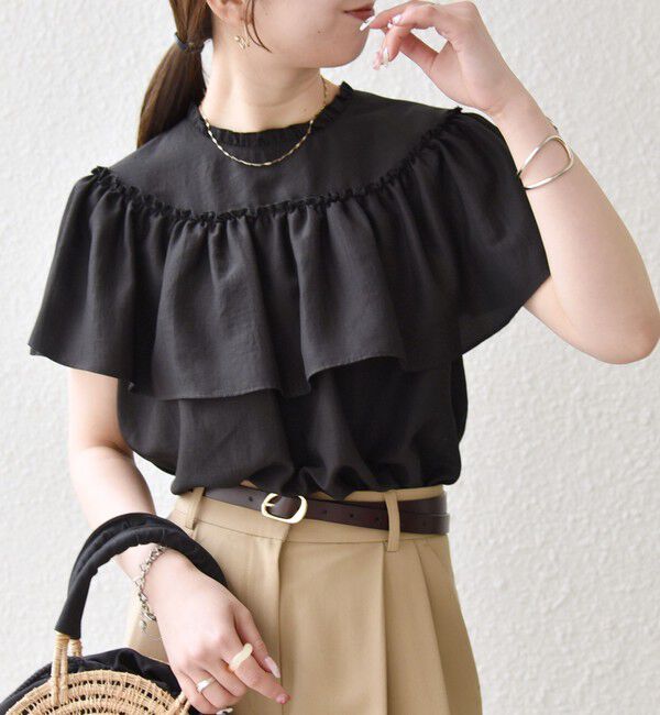 SHIPS any「SHIPS any:〈洗濯機可能〉グロッシー ラッフル フリル ギャザー ブラウス」|シャツ・ブラウス|