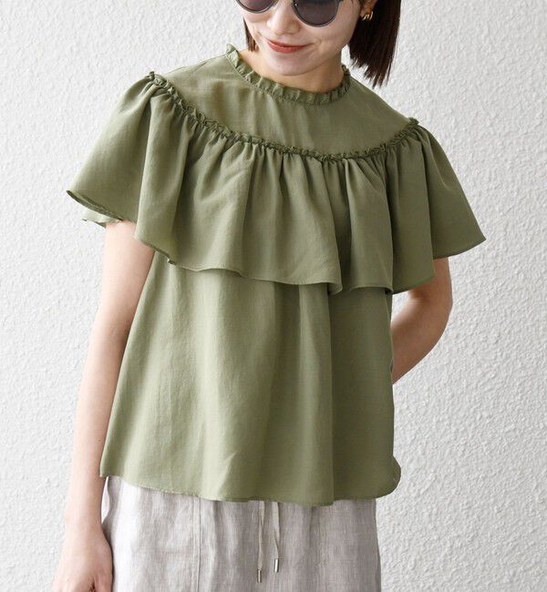 SHIPS any「SHIPS any:〈洗濯機可能〉グロッシー ラッフル フリル ギャザー ブラウス」|シャツ・ブラウス|