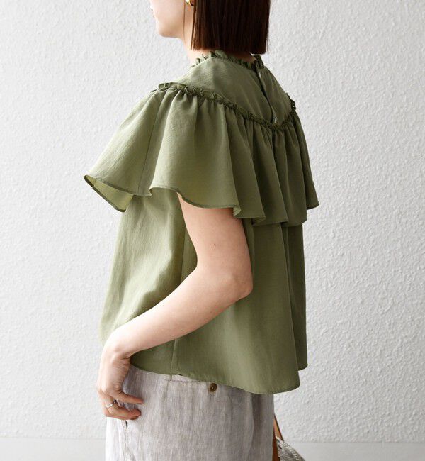 SHIPS any「SHIPS any:〈洗濯機可能〉グロッシー ラッフル フリル ギャザー ブラウス」|シャツ・ブラウス|