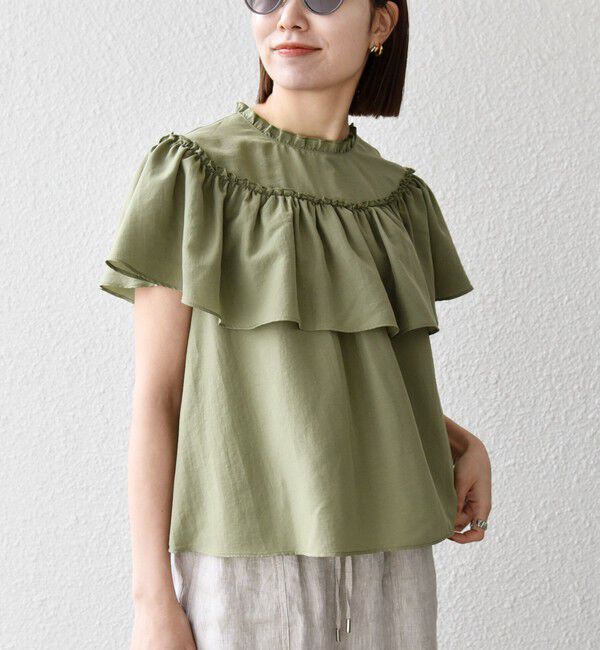 SHIPS any「SHIPS any:〈洗濯機可能〉グロッシー ラッフル フリル ギャザー ブラウス」|シャツ・ブラウス|