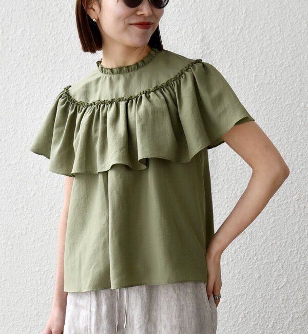 SHIPS any「SHIPS any:〈洗濯機可能〉グロッシー ラッフル フリル ギャザー ブラウス」|シャツ・ブラウス|