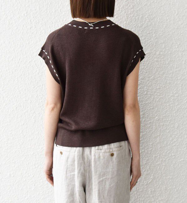 SHIPS any「SHIPS any:〈手洗い可能〉リネン レーヨン ステッチ 編み Vネック ベスト」|ベスト・ジレ|