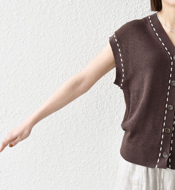 SHIPS any「SHIPS any:〈手洗い可能〉リネン レーヨン ステッチ 編み Vネック ベスト」|ベスト・ジレ|