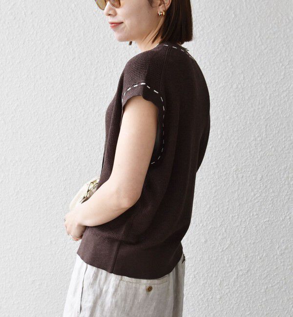 SHIPS any「SHIPS any:〈手洗い可能〉リネン レーヨン ステッチ 編み Vネック ベスト」|ベスト・ジレ|