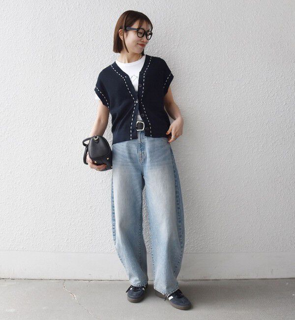 SHIPS any「SHIPS any:〈手洗い可能〉リネン レーヨン ステッチ 編み Vネック ベスト」|ベスト・ジレ|