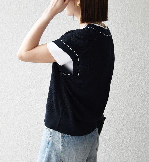 SHIPS any「SHIPS any:〈手洗い可能〉リネン レーヨン ステッチ 編み Vネック ベスト」|ベスト・ジレ|