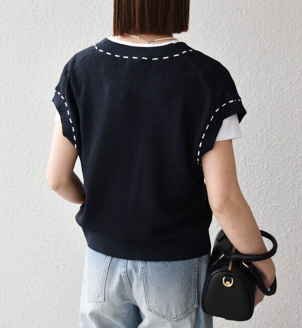 SHIPS any「SHIPS any:〈手洗い可能〉リネン レーヨン ステッチ 編み Vネック ベスト」|ベスト・ジレ|