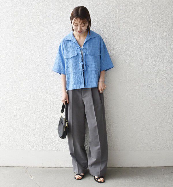 SHIPS any「《予約》SHIPS any:〈手洗い可能〉サッカー リボン 開襟シャツ 羽織り」|シャツ・ブラウス|