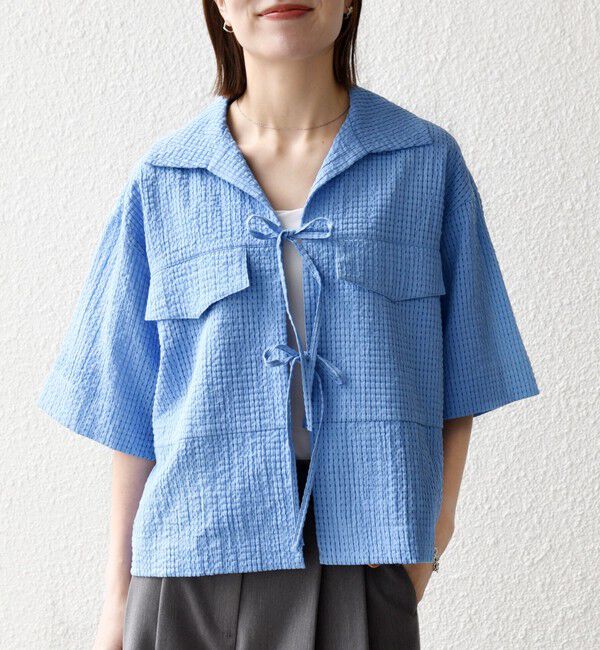 SHIPS any「《予約》SHIPS any:〈手洗い可能〉サッカー リボン 開襟シャツ 羽織り」|シャツ・ブラウス|