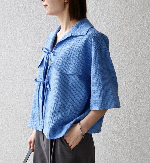 SHIPS any「《予約》SHIPS any:〈手洗い可能〉サッカー リボン 開襟シャツ 羽織り」|シャツ・ブラウス|