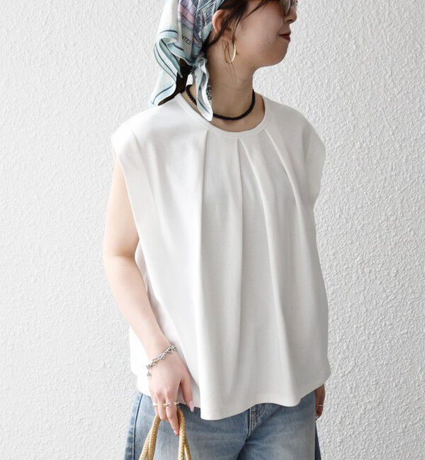 SHIPS any「SHIPS any:〈接触冷感/汗染み防止加工/洗濯機可能〉タック フレア ノースリーブ TEE」|Tシャツ・カットソー|