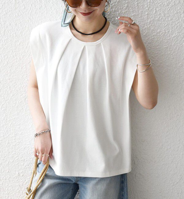 SHIPS any「SHIPS any:〈接触冷感/汗染み防止加工/洗濯機可能〉タック フレア ノースリーブ TEE」|Tシャツ・カットソー|