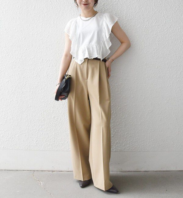 SHIPS any「《予約》SHIPS any:〈洗濯機可能〉フリル コンビ ノースリーブ TEE」|Tシャツ・カットソー|