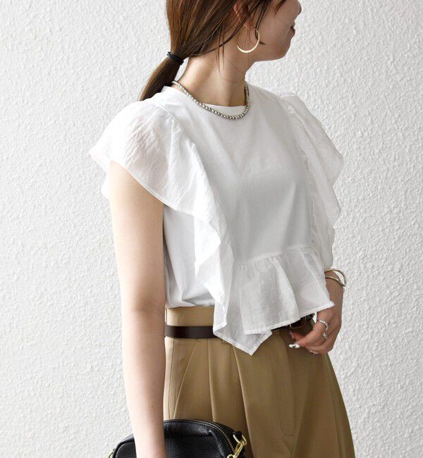 SHIPS any「《予約》SHIPS any:〈洗濯機可能〉フリル コンビ ノースリーブ TEE」|Tシャツ・カットソー|