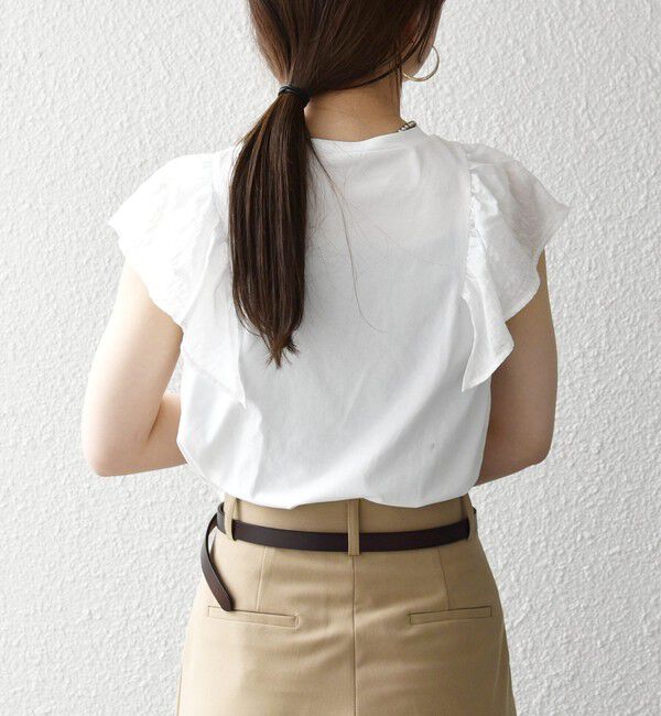 SHIPS any「《予約》SHIPS any:〈洗濯機可能〉フリル コンビ ノースリーブ TEE」|Tシャツ・カットソー|