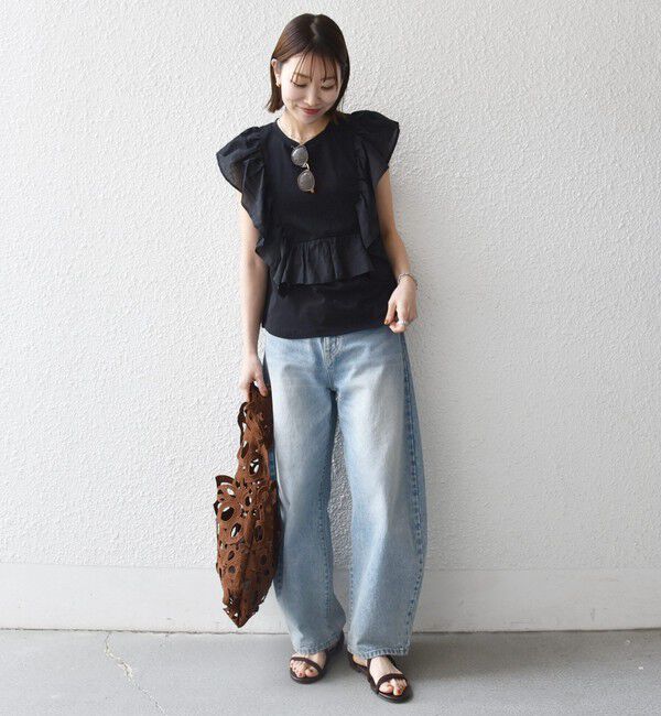 SHIPS any「《予約》SHIPS any:〈洗濯機可能〉フリル コンビ ノースリーブ TEE」|Tシャツ・カットソー|