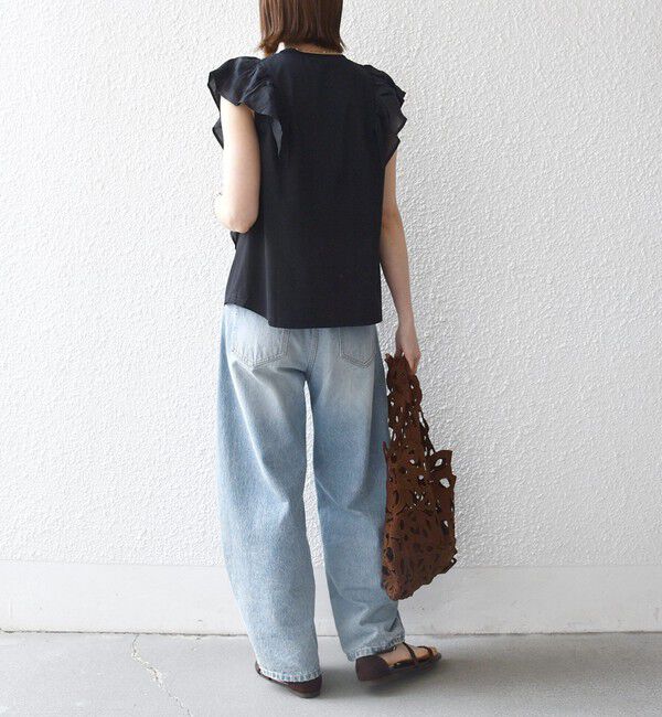 SHIPS any「《予約》SHIPS any:〈洗濯機可能〉フリル コンビ ノースリーブ TEE」|Tシャツ・カットソー|