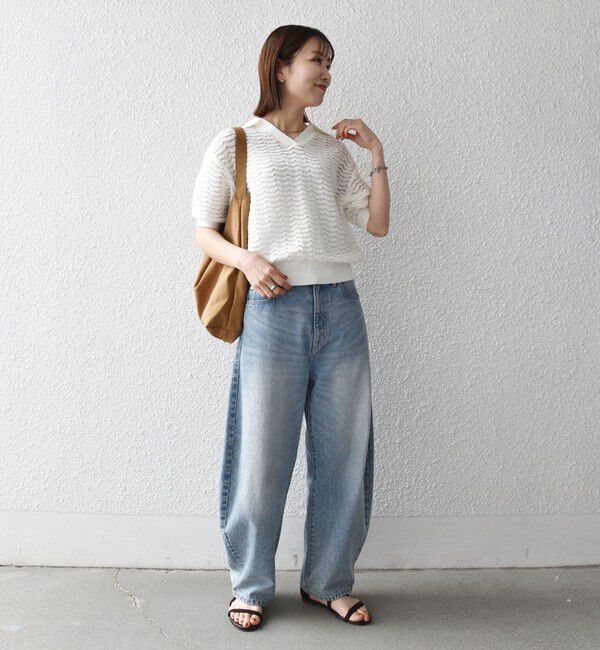 SHIPS any「《予約》SHIPS any:〈手洗い可能〉シアー ジャカード スキッパー ポロ ニット」|ニット・セーター|