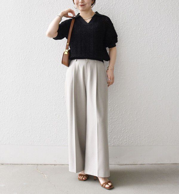 SHIPS any「《予約》SHIPS any:〈手洗い可能〉シアー ジャカード スキッパー ポロ ニット」|ニット・セーター|