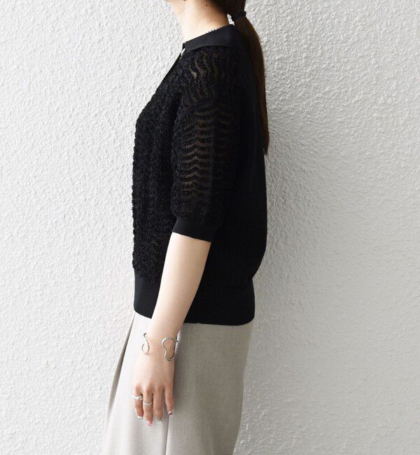 SHIPS any「《予約》SHIPS any:〈手洗い可能〉シアー ジャカード スキッパー ポロ ニット」|ニット・セーター|