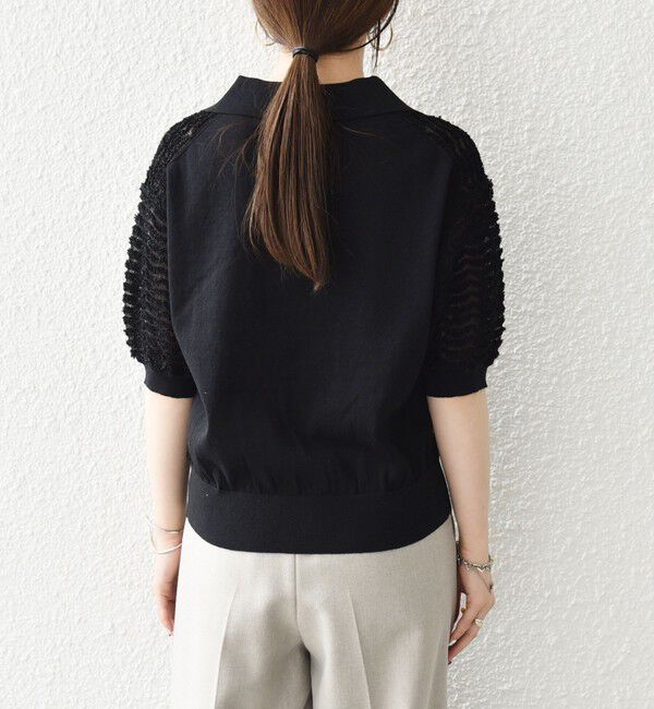 SHIPS any「《予約》SHIPS any:〈手洗い可能〉シアー ジャカード スキッパー ポロ ニット」|ニット・セーター|