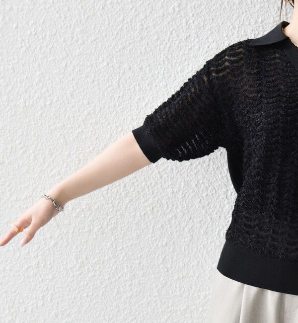 SHIPS any「《予約》SHIPS any:〈手洗い可能〉シアー ジャカード スキッパー ポロ ニット」|ニット・セーター|