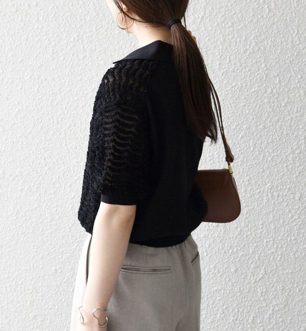 SHIPS any「《予約》SHIPS any:〈手洗い可能〉シアー ジャカード スキッパー ポロ ニット」|ニット・セーター|