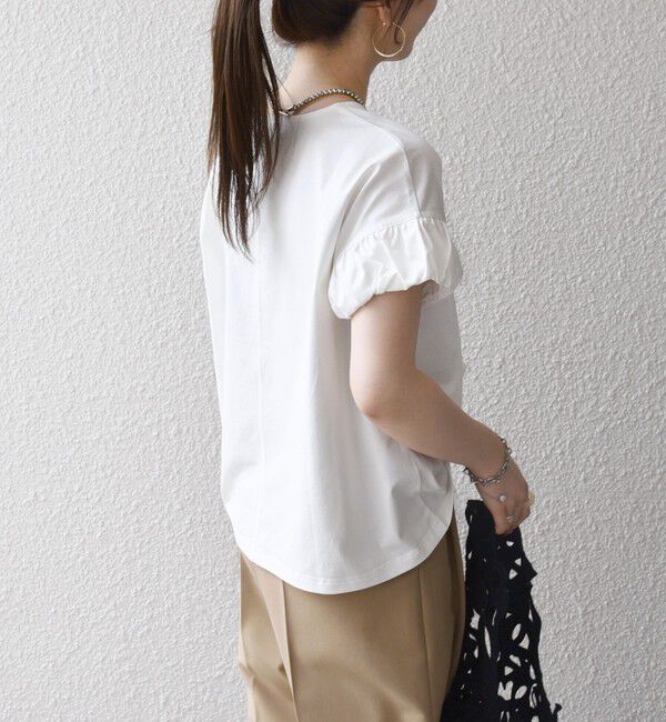 SHIPS any「《予約》SHIPS any:〈多機能/洗濯機可能〉マルチファンクション ギャザー スリーブ TEE」|Tシャツ・カットソー|