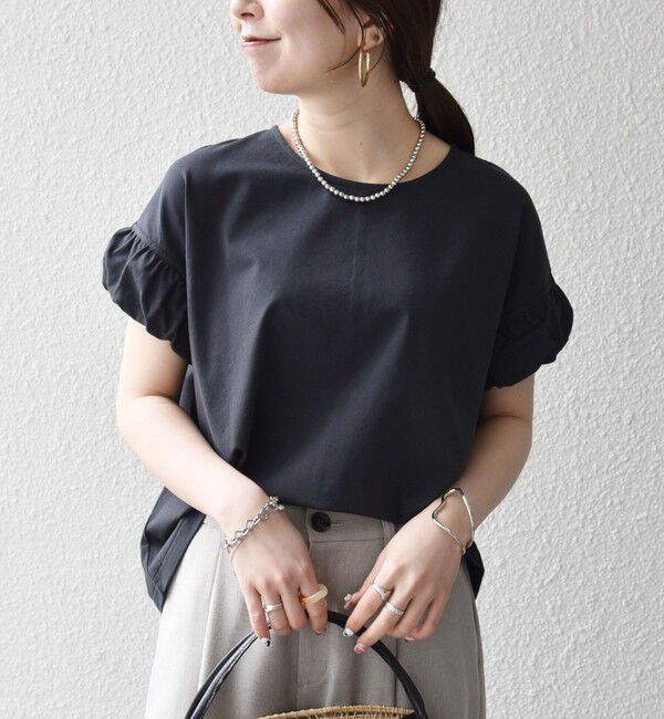 SHIPS any「《予約》SHIPS any:〈多機能/洗濯機可能〉マルチファンクション ギャザー スリーブ TEE」|Tシャツ・カットソー|