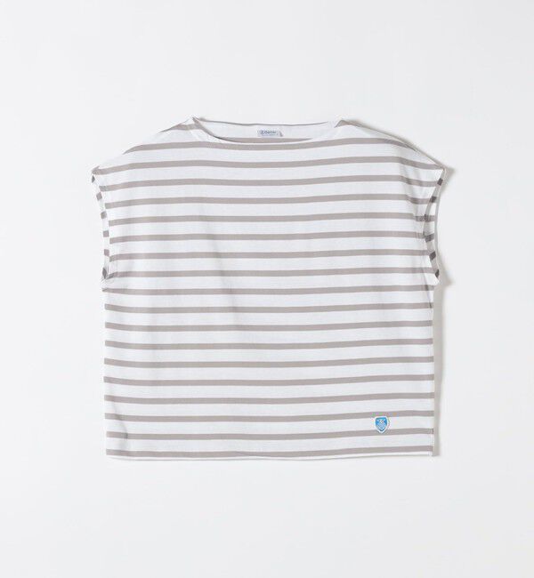 SHIPS any「ORCIVAL: 〈手洗い可能〉ボートネック ボーダー フレンチスリーブ プルオーバー」|Tシャツ・カットソー|ライトグレー