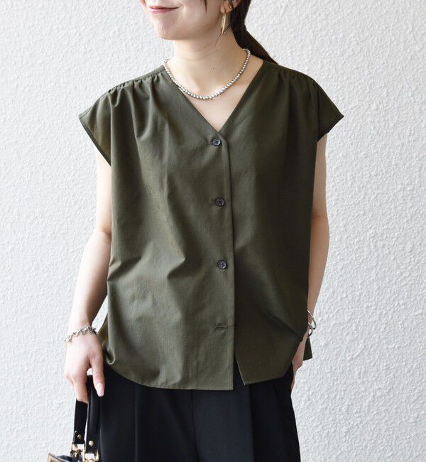 SHIPS any「《予約》SHIPS any:〈洗濯機可能〉Vネック フレンチ ギャザー ブラウス」|シャツ・ブラウス|