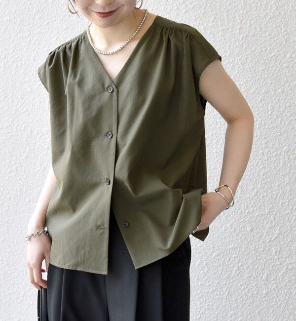 SHIPS any「《予約》SHIPS any:〈洗濯機可能〉Vネック フレンチ ギャザー ブラウス」|シャツ・ブラウス|