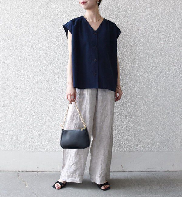 SHIPS any「《予約》SHIPS any:〈洗濯機可能〉Vネック フレンチ ギャザー ブラウス」|シャツ・ブラウス|