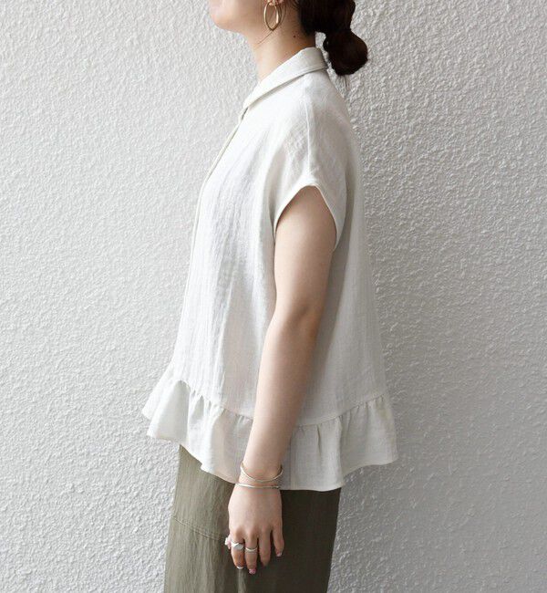 SHIPS any「《予約》SHIPS any:〈洗濯機可能〉カラミ フレンチ スリーブ ペプラム シャツ ブラウス」|シャツ・ブラウス|