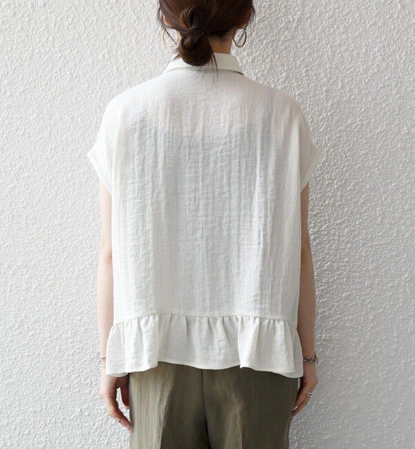 SHIPS any「《予約》SHIPS any:〈洗濯機可能〉カラミ フレンチ スリーブ ペプラム シャツ ブラウス」|シャツ・ブラウス|