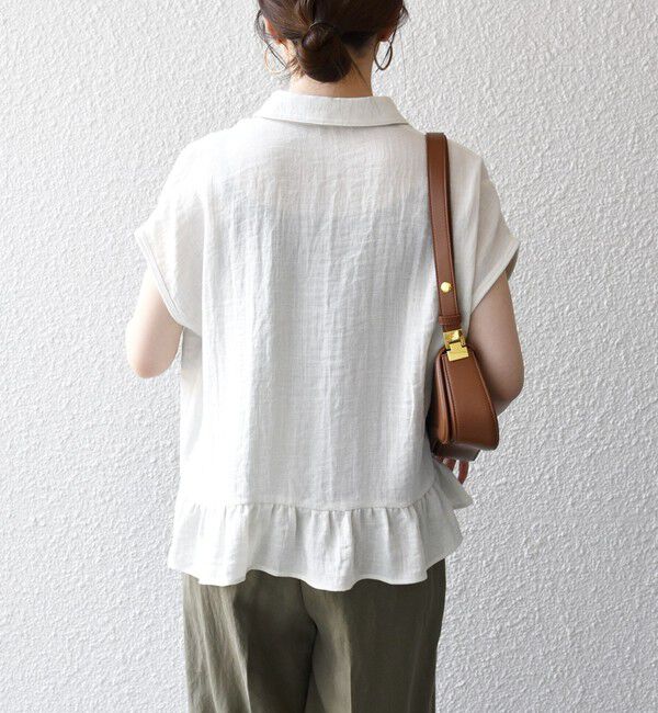 SHIPS any「《予約》SHIPS any:〈洗濯機可能〉カラミ フレンチ スリーブ ペプラム シャツ ブラウス」|シャツ・ブラウス|