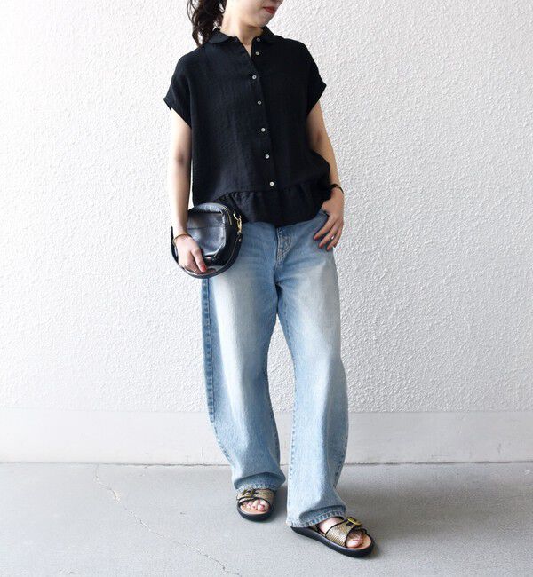 SHIPS any「《予約》SHIPS any:〈洗濯機可能〉カラミ フレンチ スリーブ ペプラム シャツ ブラウス」|シャツ・ブラウス|