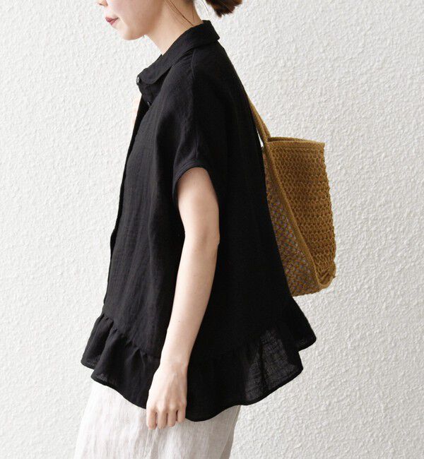 SHIPS any「《予約》SHIPS any:〈洗濯機可能〉カラミ フレンチ スリーブ ペプラム シャツ ブラウス」|シャツ・ブラウス|