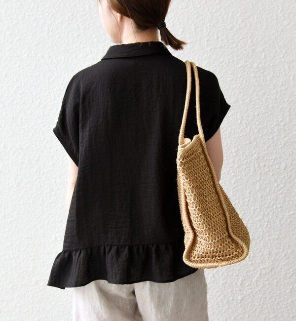 SHIPS any「《予約》SHIPS any:〈洗濯機可能〉カラミ フレンチ スリーブ ペプラム シャツ ブラウス」|シャツ・ブラウス|