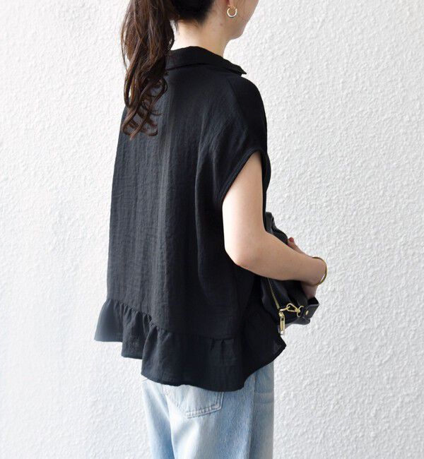 SHIPS any「《予約》SHIPS any:〈洗濯機可能〉カラミ フレンチ スリーブ ペプラム シャツ ブラウス」|シャツ・ブラウス|